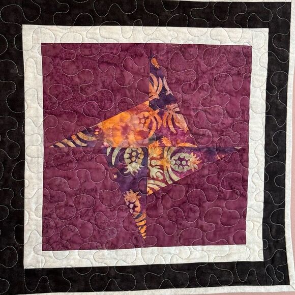 Vintage Handmade Cottage Quilted Wall Hanging in Bright Tropical Cotton Batiks - Picture 5 of 7